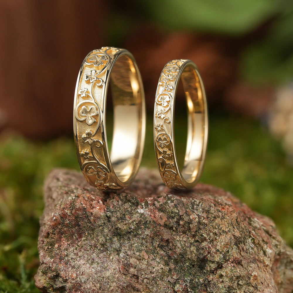 Leaf Inspired | Lucky Clover Wedding Band 2pcs Couple Rings