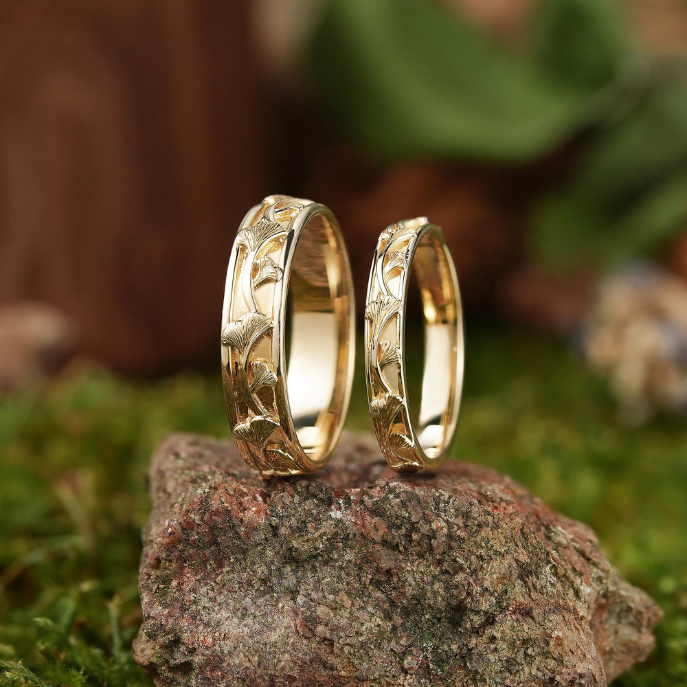 Leaf Inspired | Ginkgo Leaf Couple Rings 2pcs Wedding Band Set