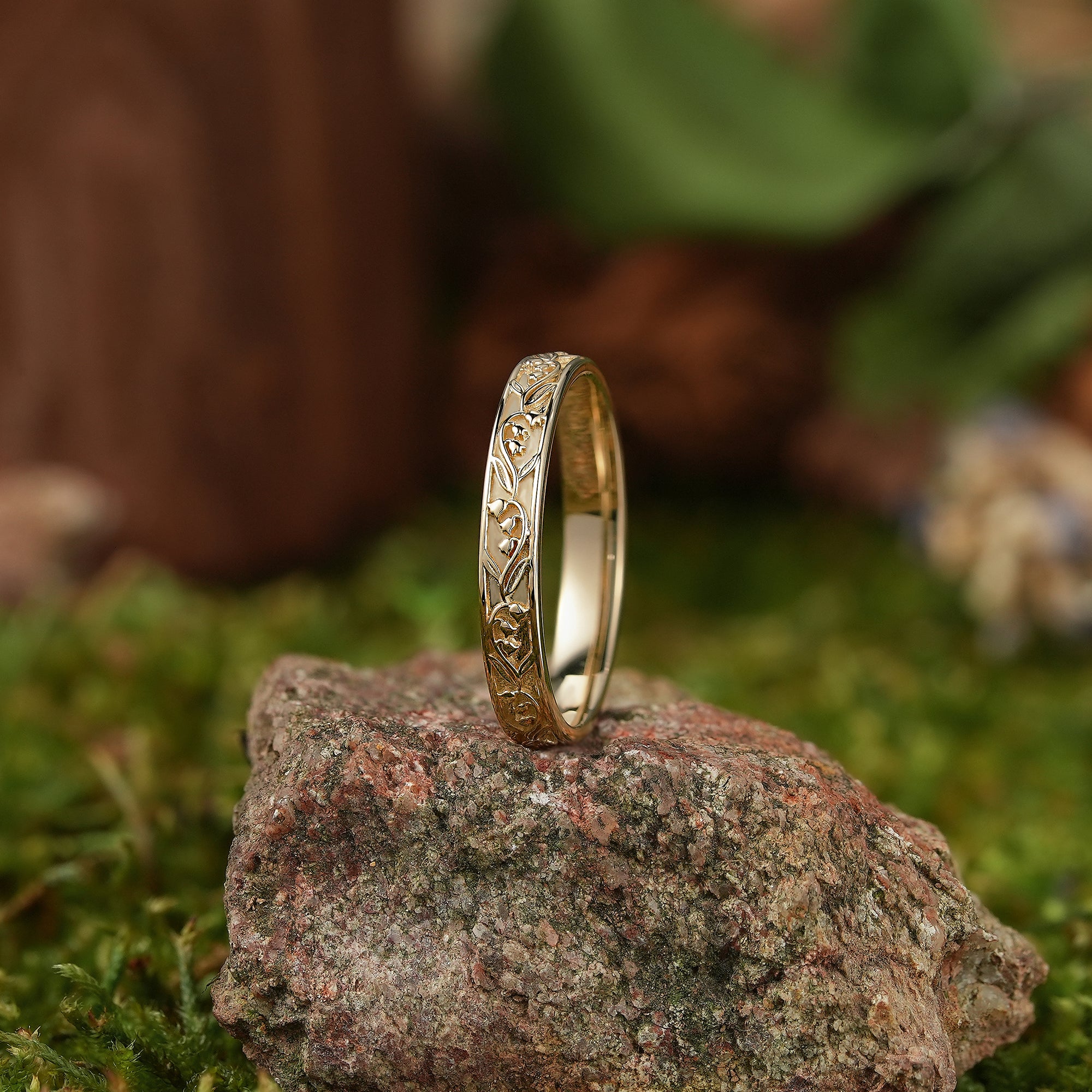 Floral Inspired | 3mm lily Of The Valley Design Wedding Band - LCCjewelry