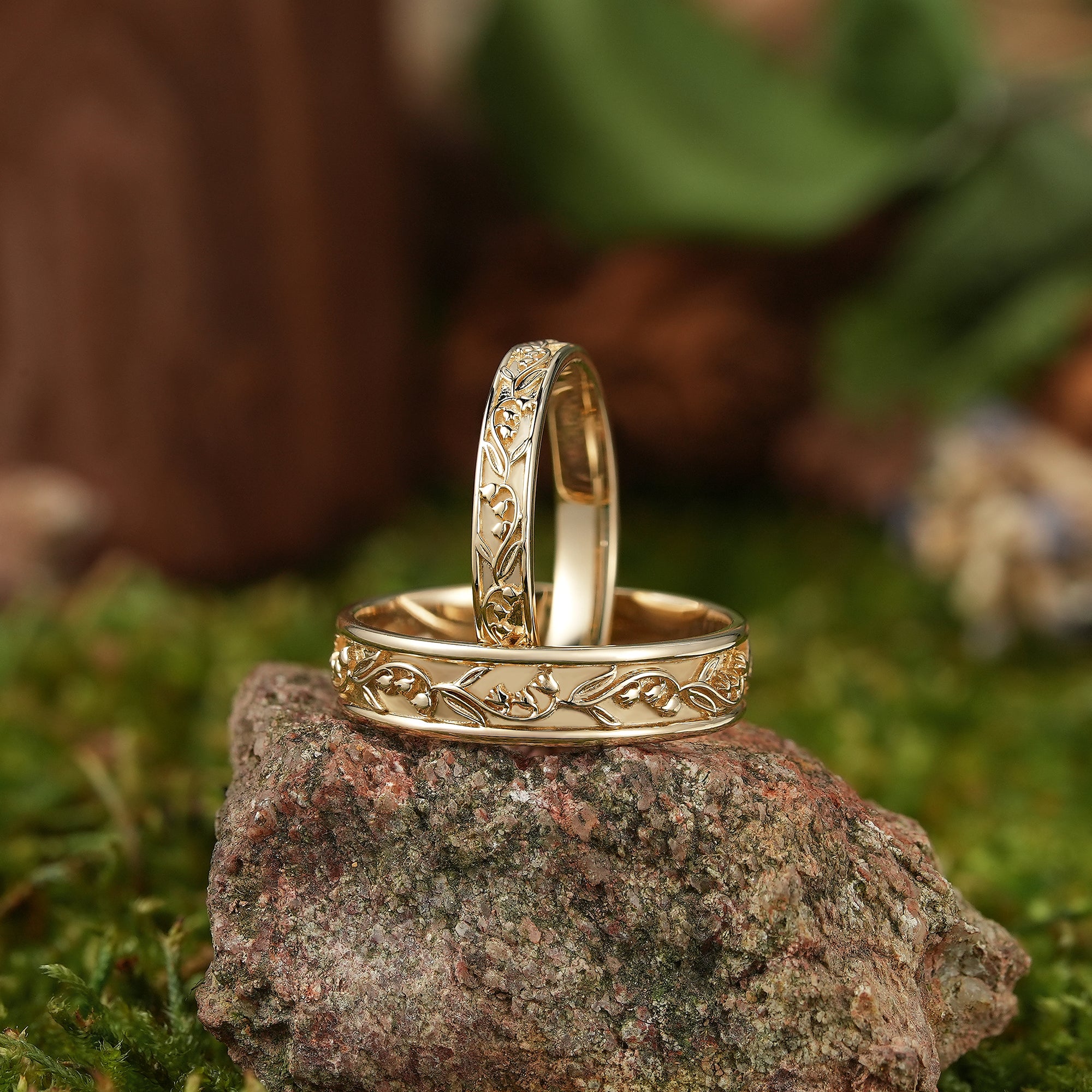 Floral Inspired | 2pcs Lily of the valley Couple Wedding Band - LCCjewelry