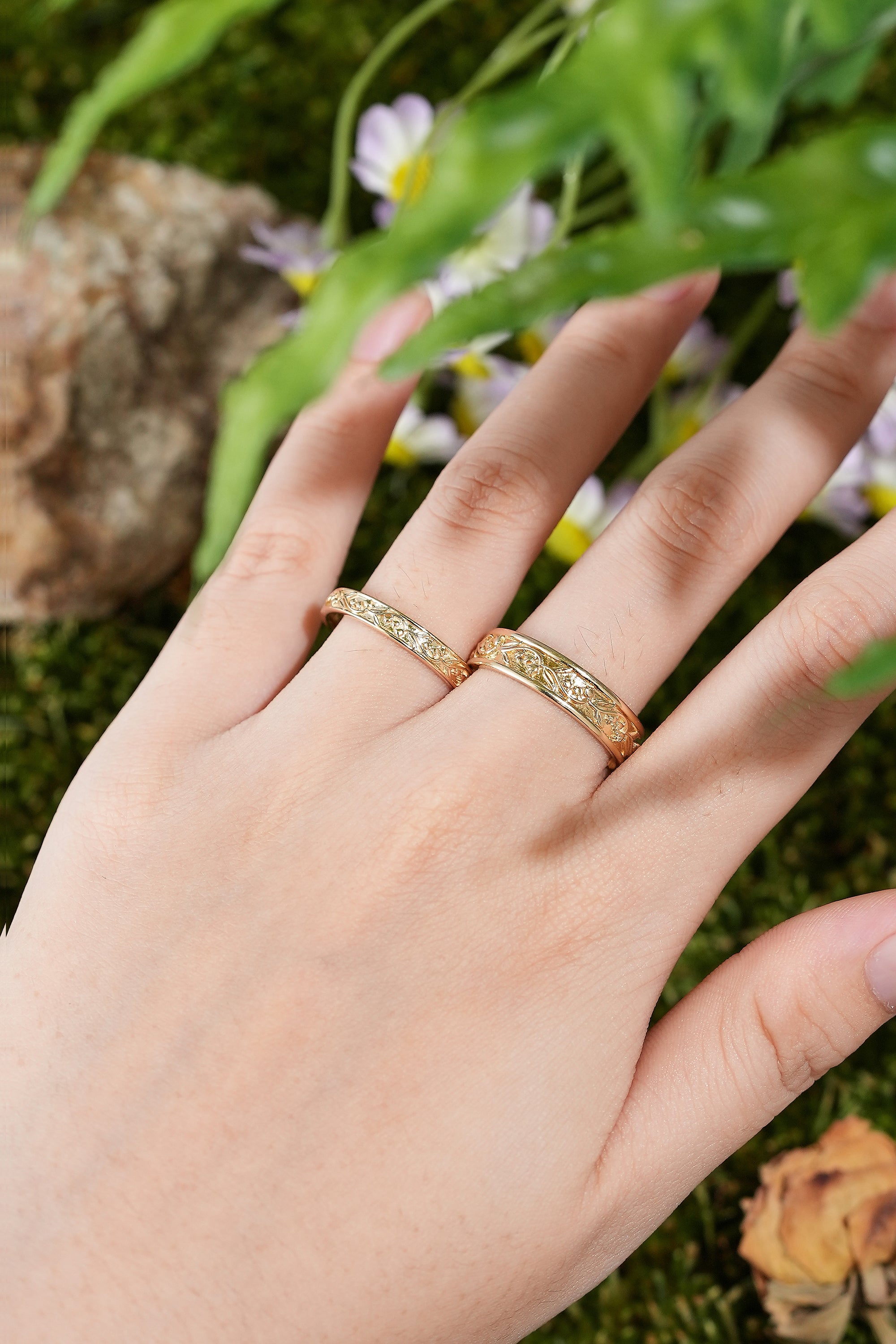 Floral Inspired | 2pcs Lily of the valley Couple Wedding Band - LCCjewelry