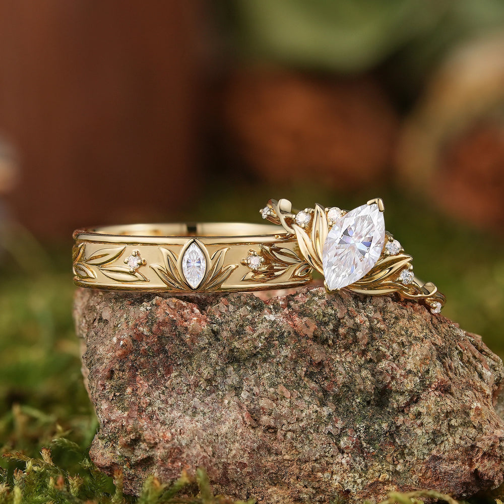 Floral Inspired | 2pcs Lotus Design Moissanite Couple Rings