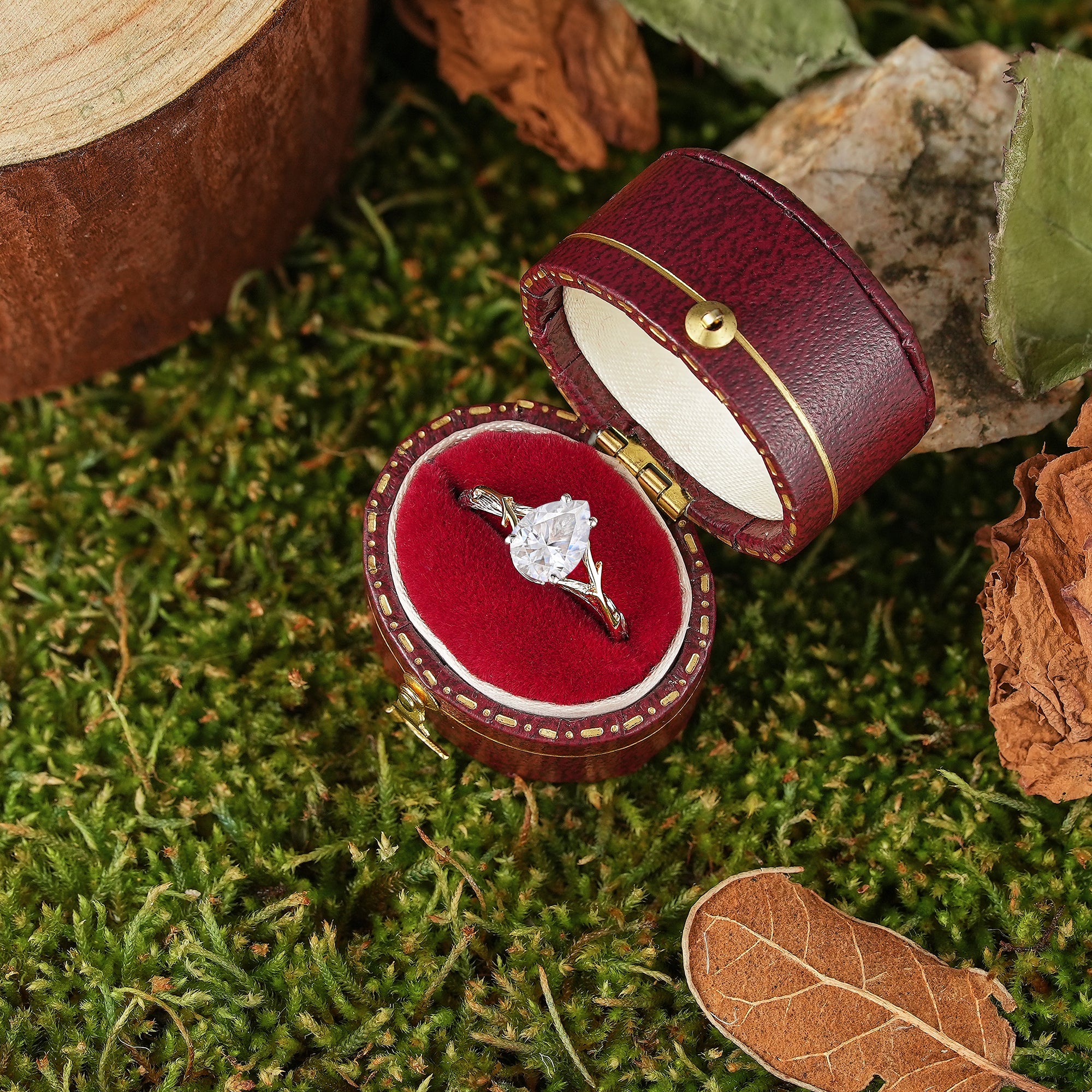 Pear Cut Branch & Bark Engagement Ring - Two Tone Design - LCCjewelry