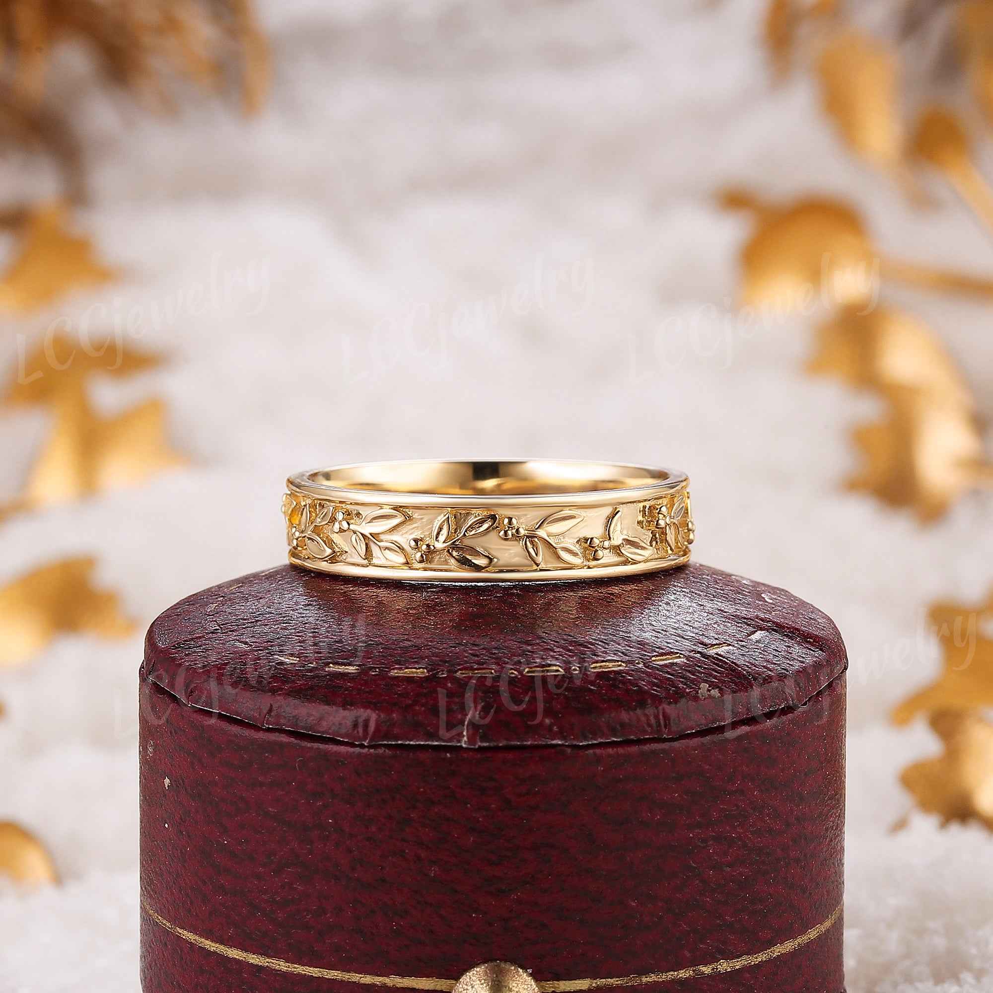 Leaf Inspired | 4mm Olive Leaf Wedding Band Olive Fruit Wedding Ring