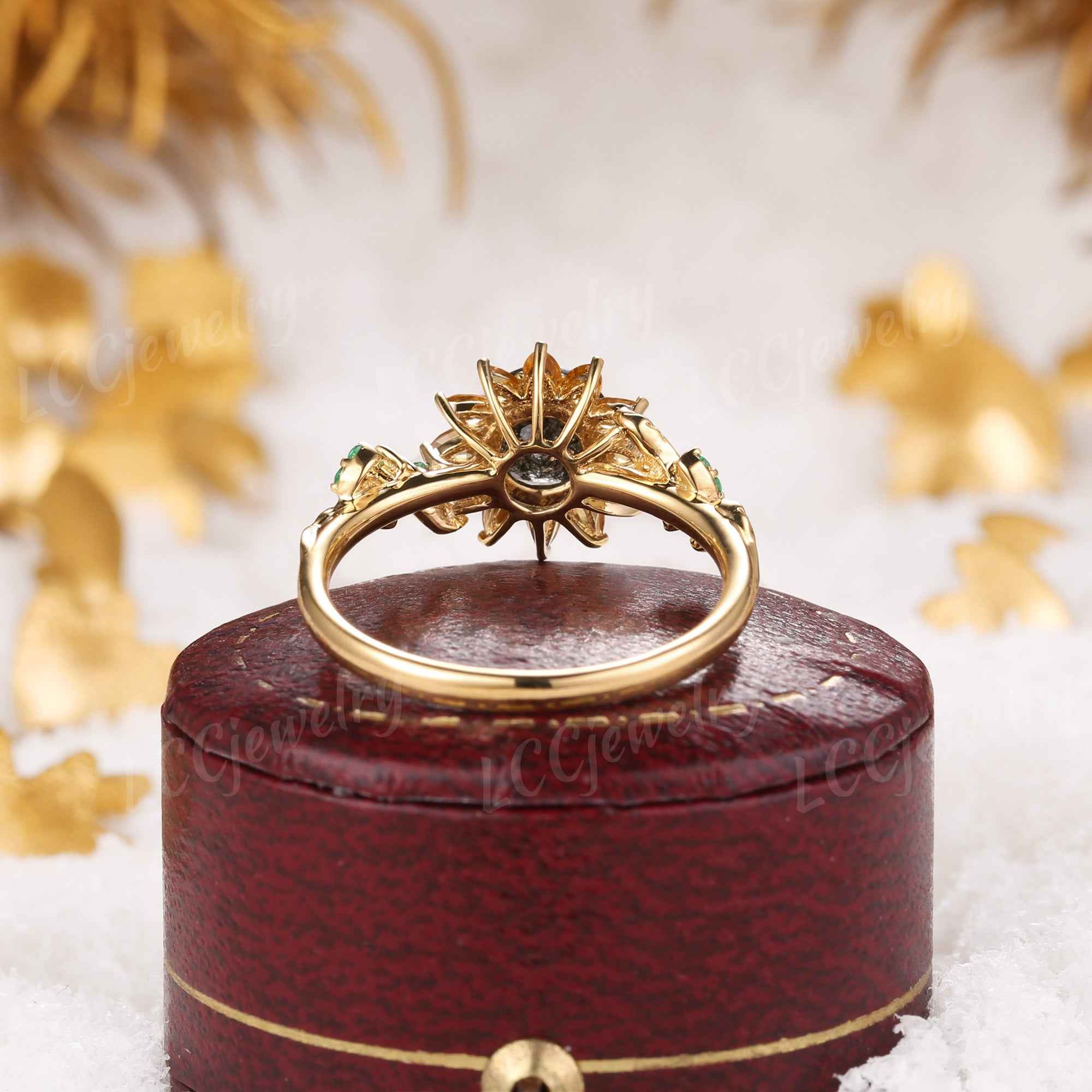LCCjewelry | Black Rutilated Quartz Sunflower Engagement Ring