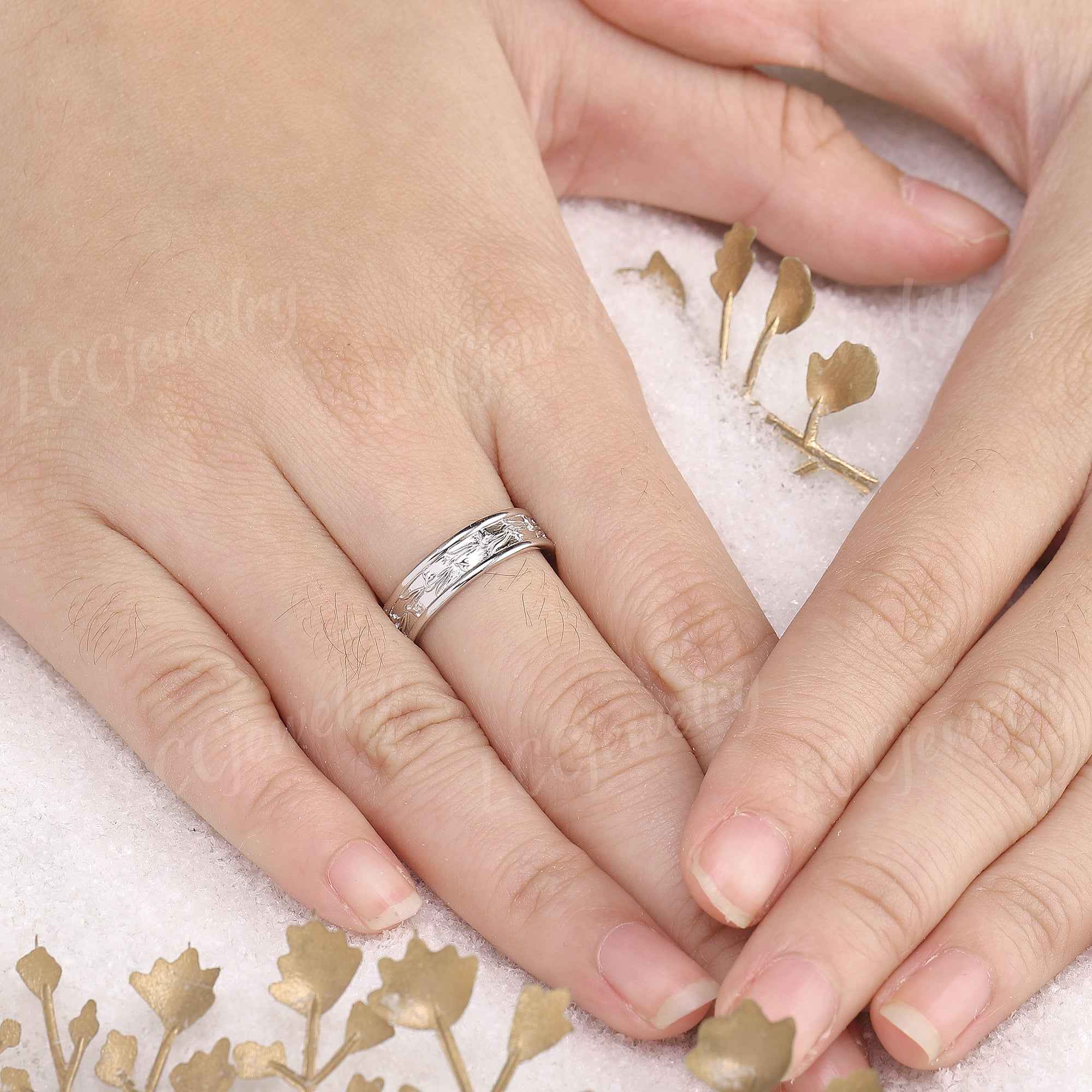 Floral Inspired | Snowdrop Design Wedding Band January Birth Flower