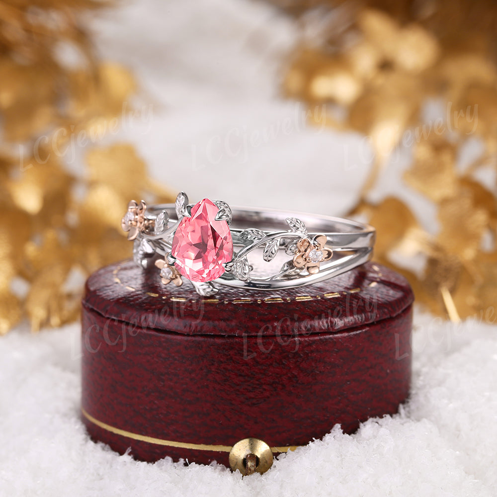 Flower Inspired | One of a kind two tone  paplacha engagement ring set
