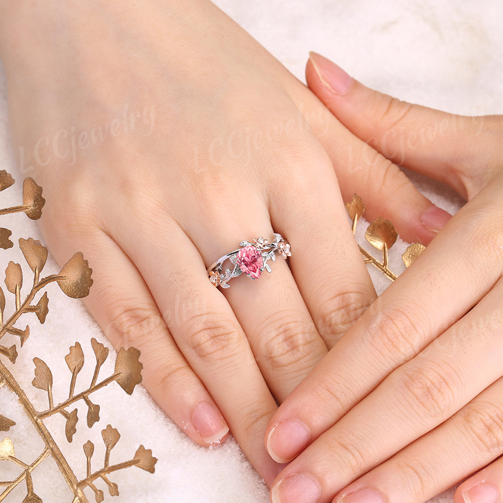 Flower Inspired | One of a kind two tone  paplacha engagement ring set