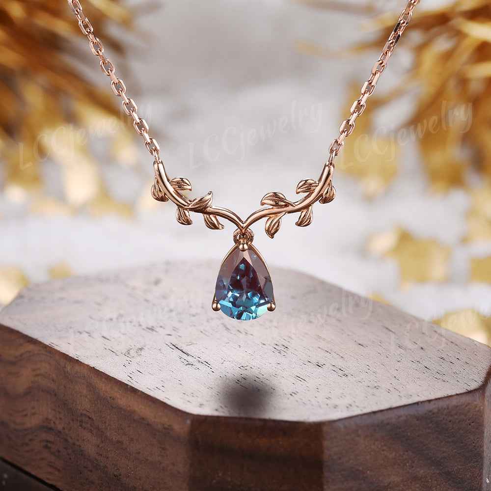 Leaf Inspired | Alexandrite Spring Leaf v Pendant Women Necklace