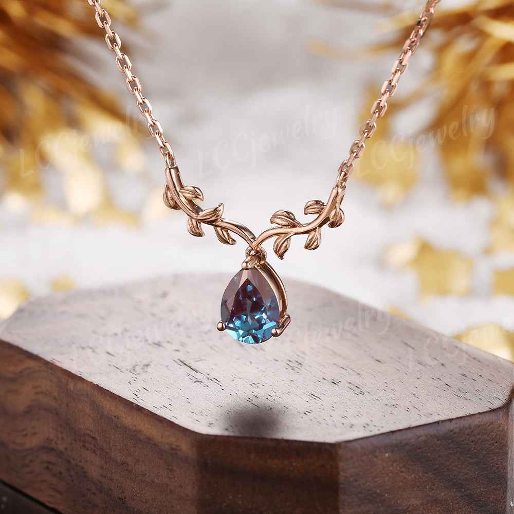 Leaf Inspired | Alexandrite Spring Leaf v Pendant Women Necklace