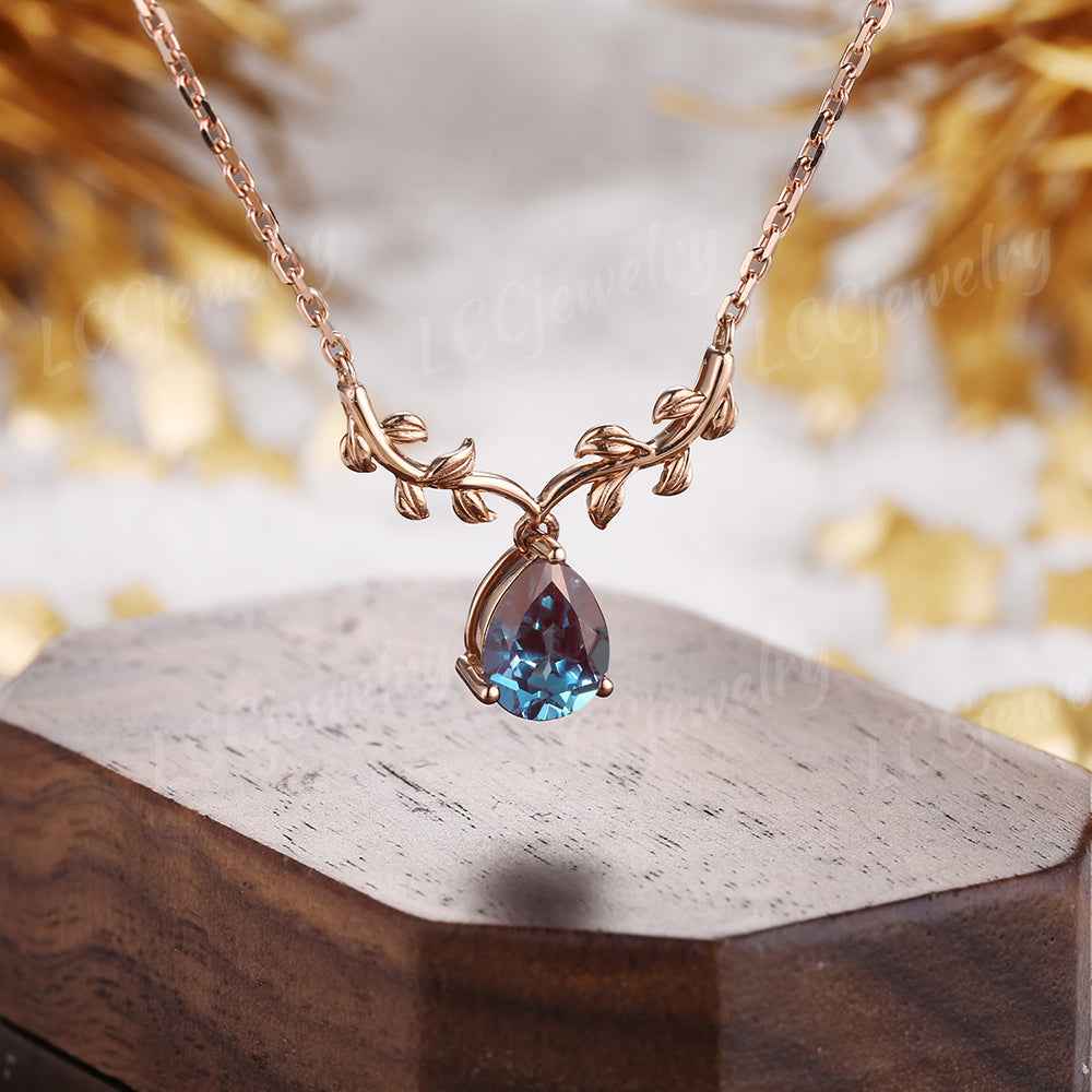 Leaf Inspired | Alexandrite Spring Leaf v Pendant Women Necklace