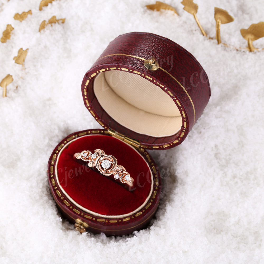 Flower Inspired | Nature Inspired Rose Engagement Ring Handmake Leaf Wedding Ring