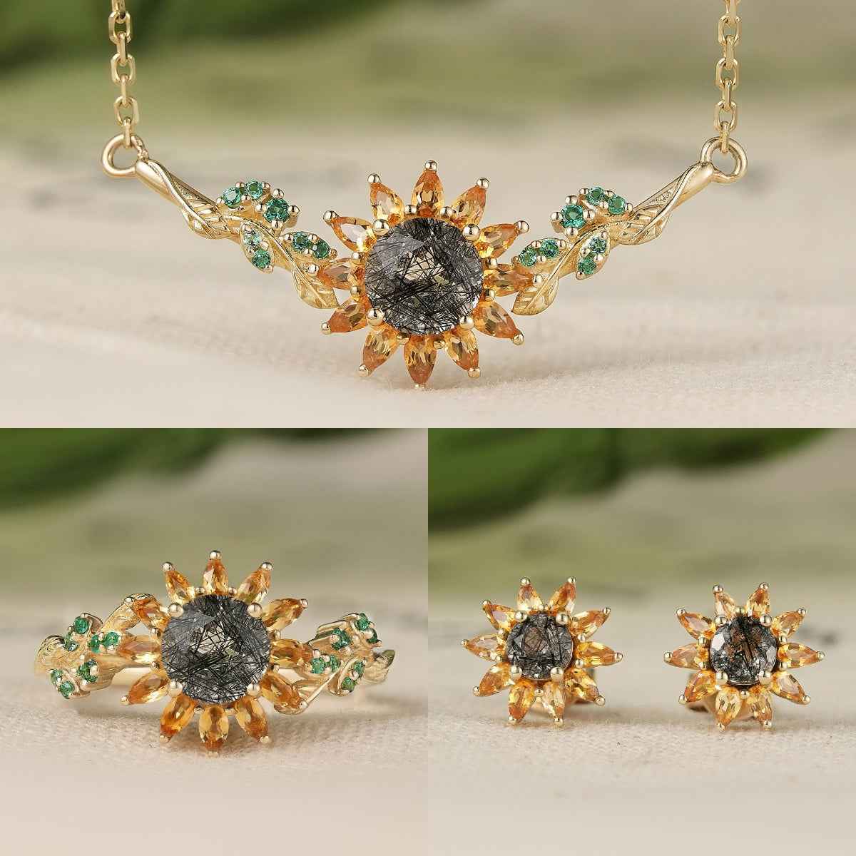 LCCjewelry | Unique Sunflower Yellow Gold Handmade Earrings